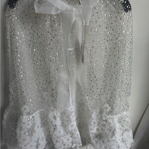 Self-Portrait Elegant White Sequin Cape